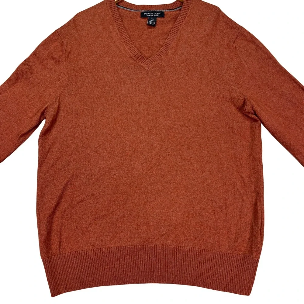 Banana Republic Pullover Mens XL Orange Rust‎ Long Sleeve Merino Wool V-Neck EUC